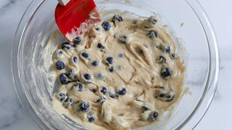 blueberry donut batter in bowl