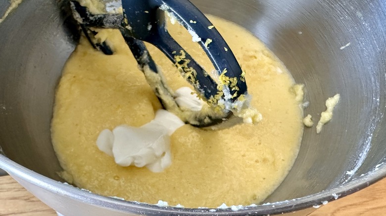 Beating wet ingredients into batter