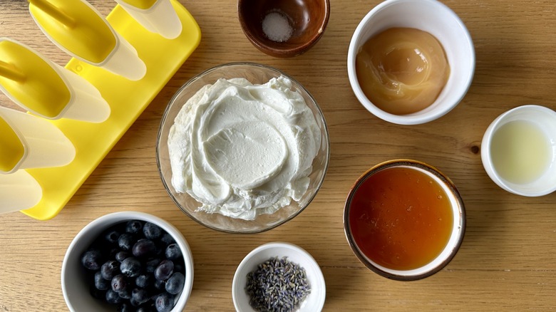 Ingredients for Blueberry-Lavender Honey Popsicles