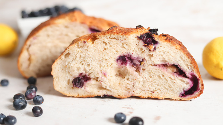 blueberry lemon sourdough cut in half