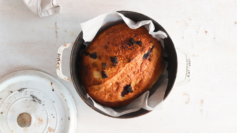 blueberry lemon sourdough in dutch oven