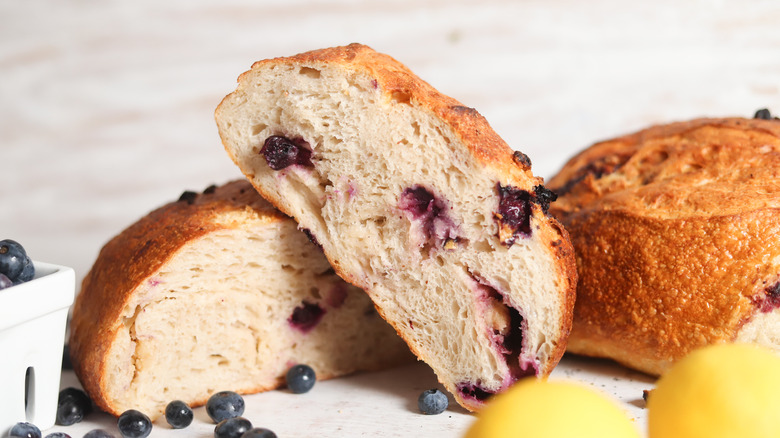 blueberry lemon sourdough cut in half