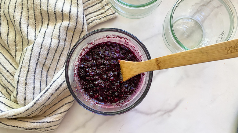 blueberry jam in glass jar