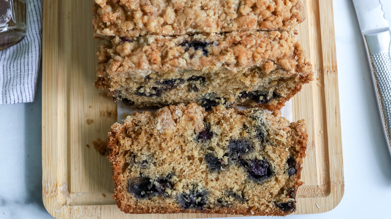 blueberry pancake bread on a cutting board