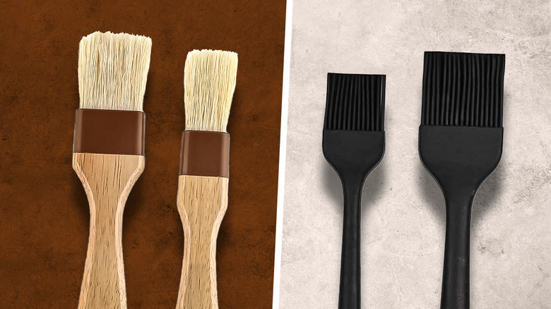 Boar bristle brushes beside silicone brushes