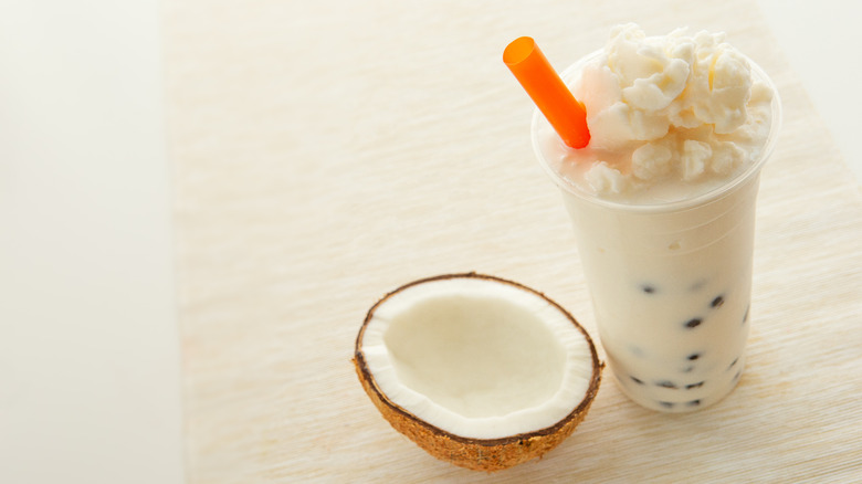 Coconut boba with orange straw