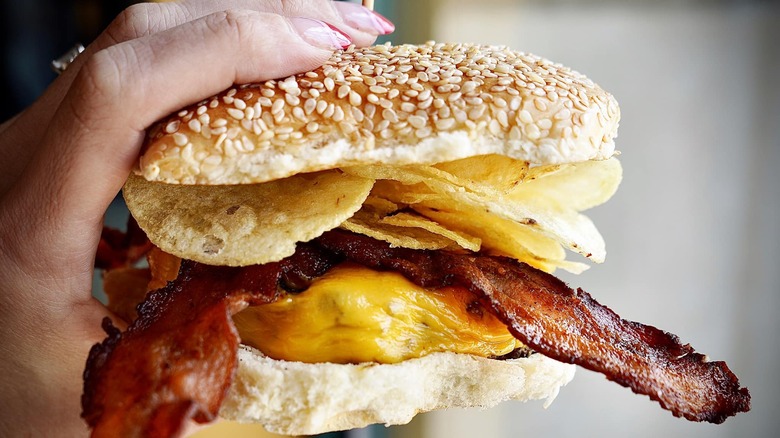 Potato chips on burgers