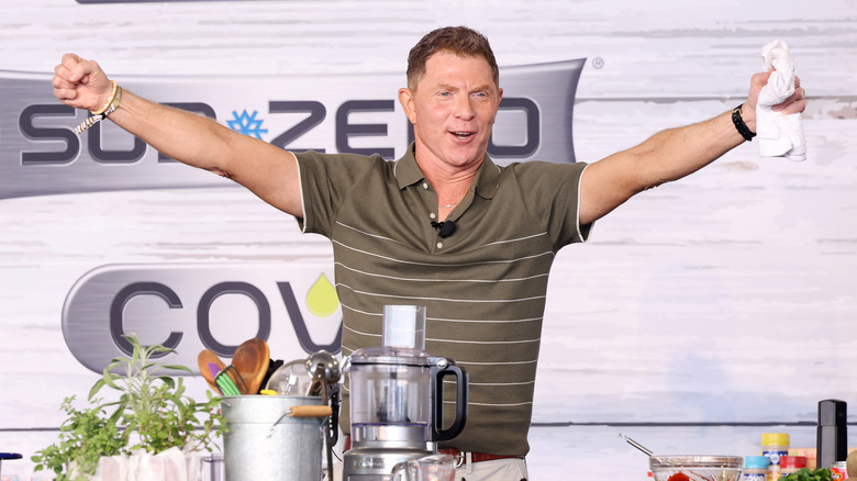 Celebrity chef Bobby Flay in cooking demonstration