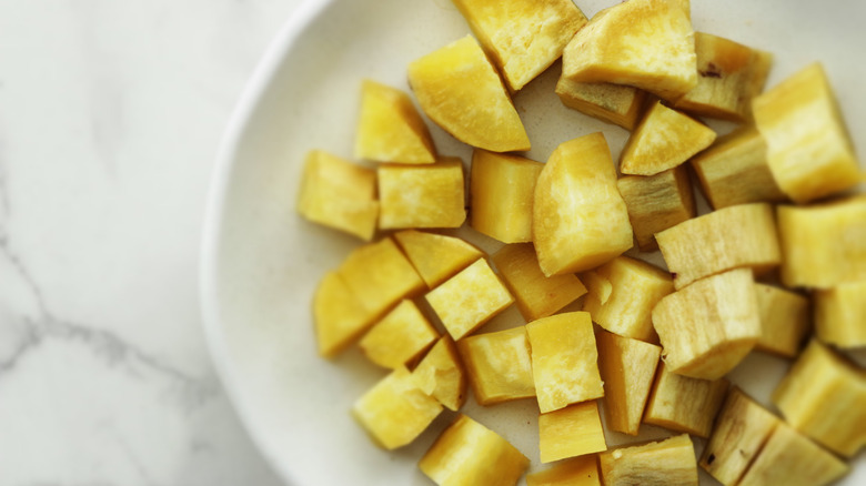 cubed white sweet potato