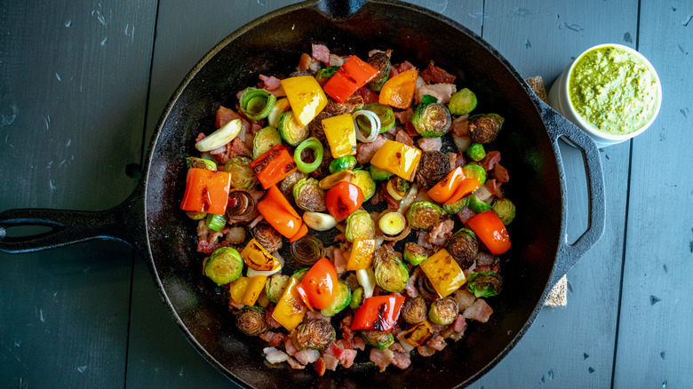 Roasted vegetable medley in skillet