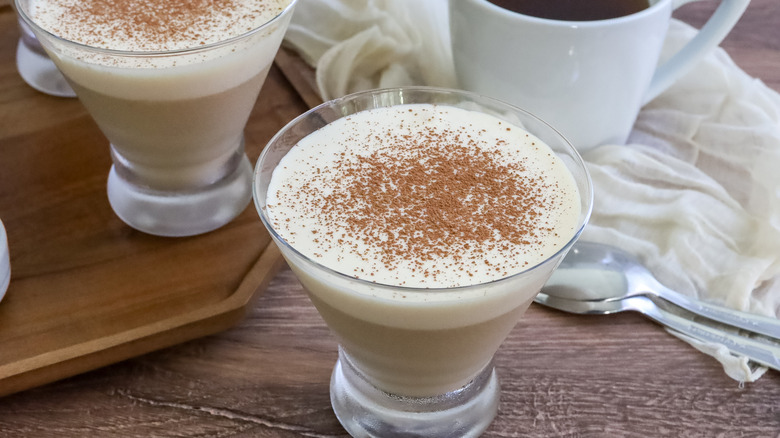 Boozy Irish coffee panna cotta on a table