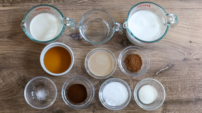 boozy Irish coffee panna cotta ingredients on a table