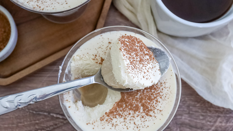 a spoon of boozy Irish coffee panna cotta