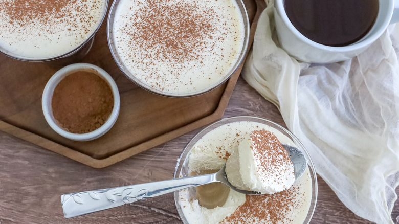 Top-down view of Irish coffee panna cotta cups