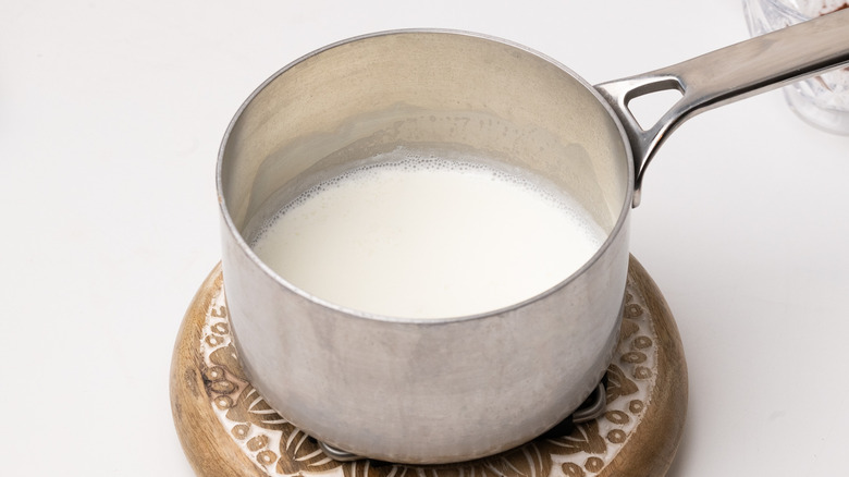 hot milk in a saucepan