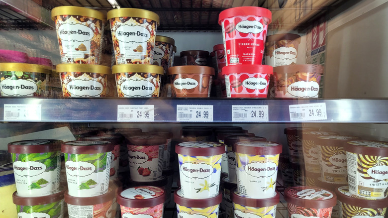 freezer with pints of Häagen-Dazs ice cream flavors