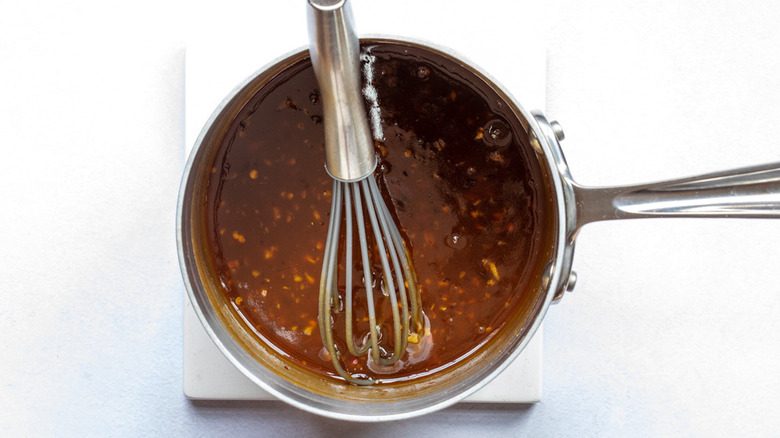 bourbon glaze in saucepan