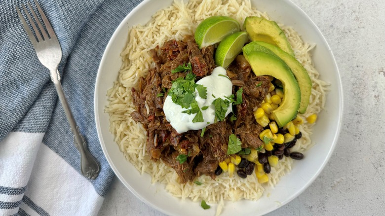 beef with rice and napkin