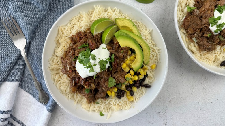 beef with rice and napkin