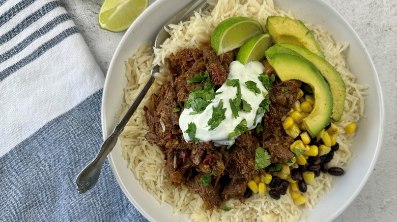 beef with rice and napkin