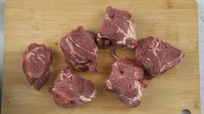 raw beef cut in chunks