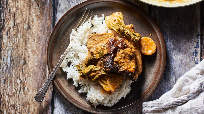 short rib on plate with rice