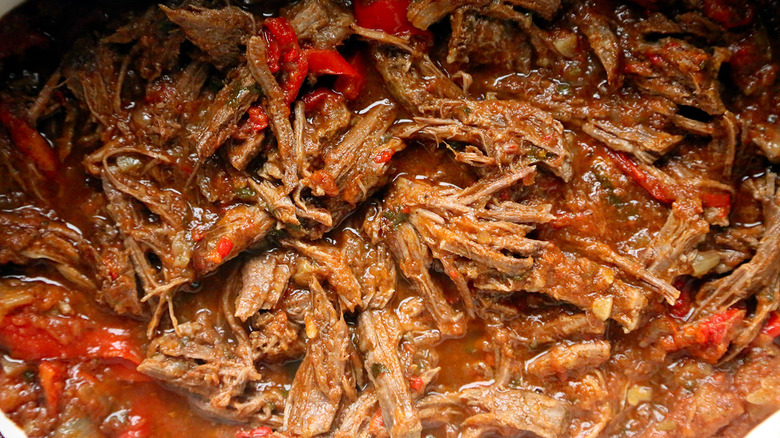 close up of shredded meat