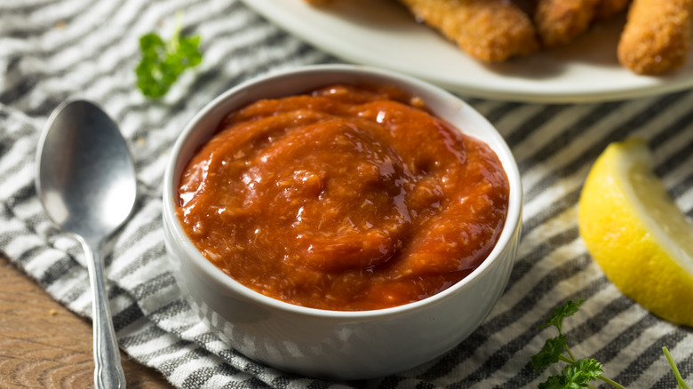 A bowl of homemade cocktail sauce