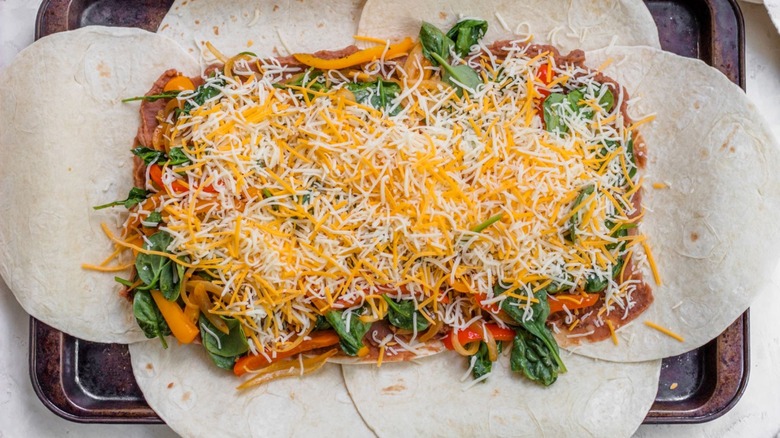 Assembling sheet pan quesadilla