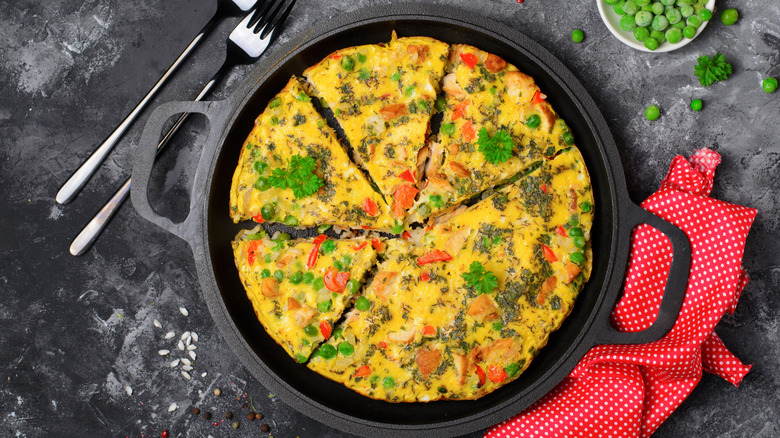 Frittata in frying pan sliced