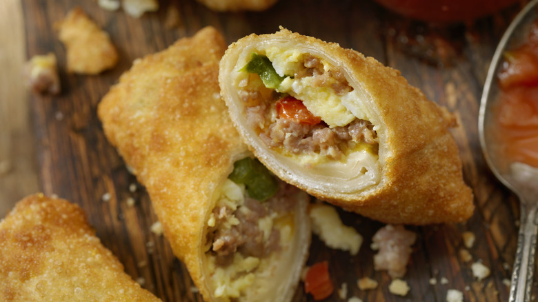 Egg rolls with egg and sausage