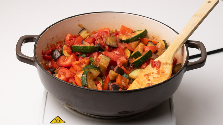 ratatouille simmering in a pan