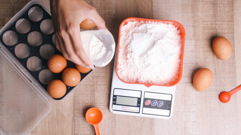 top view weighing flour