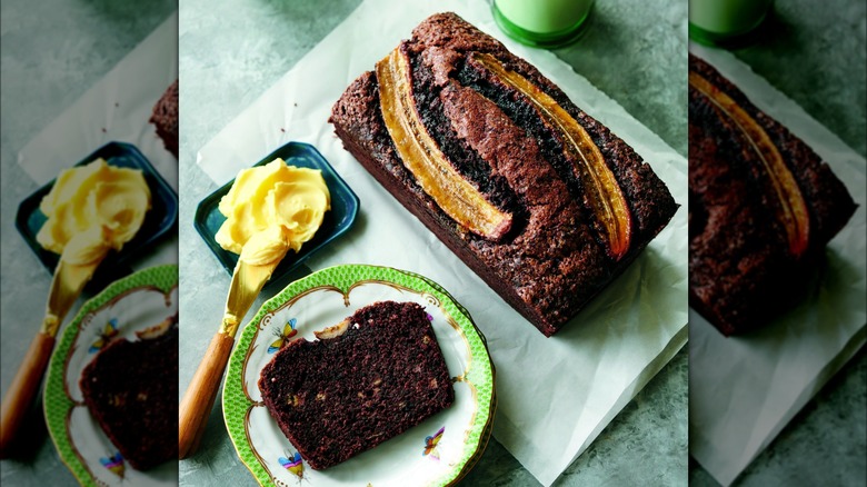 chocolate banana bread with slice