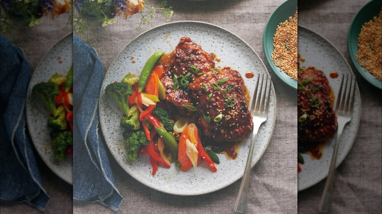 whiskey glazed chicken with vegetables