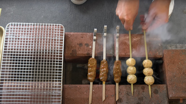 tsukune and kebabs on DIY grill