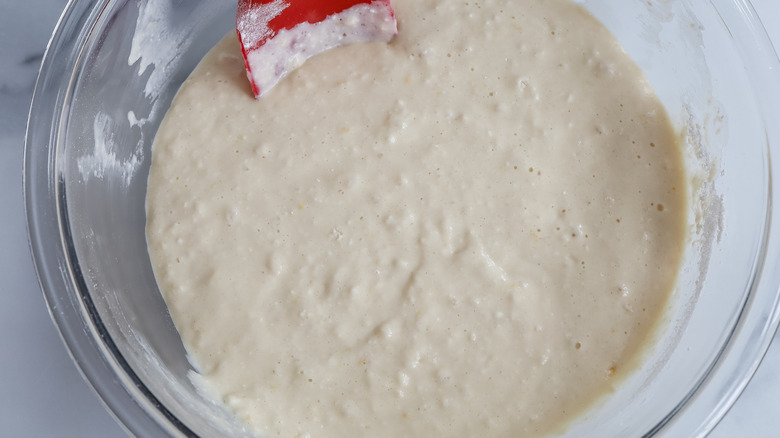 lemon pancake batter in bowl