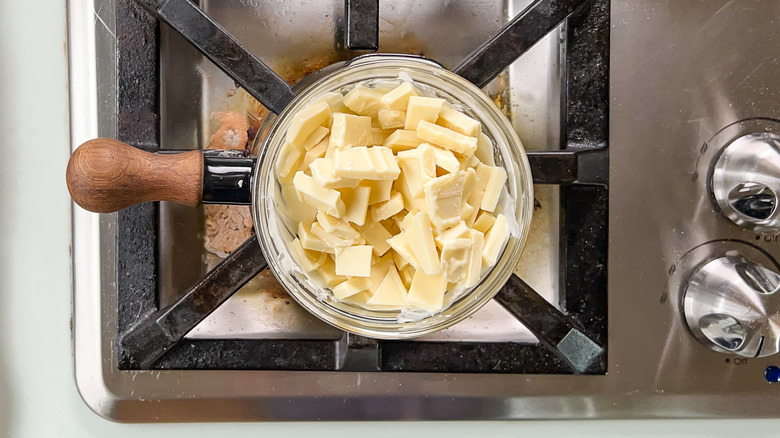 White chocolate melting in double boiler