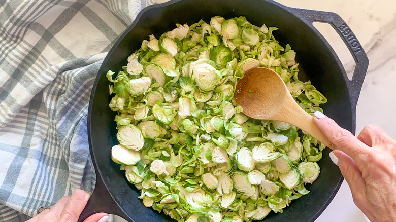 brussels sprouts in pan