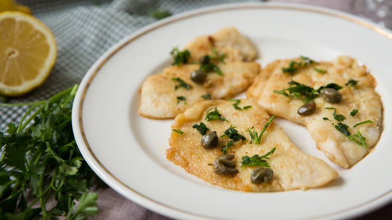 flounder piccata served on plate