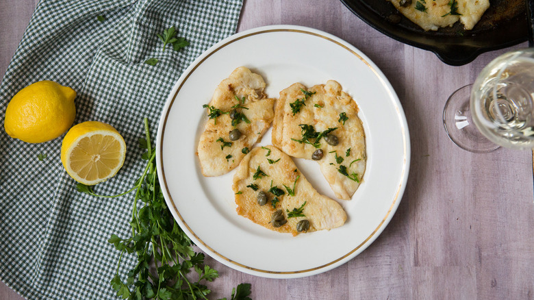 flounder piccata served on table 