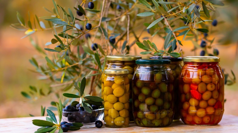 jars of brine-cured olives