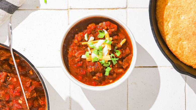 brisket chili on countertop