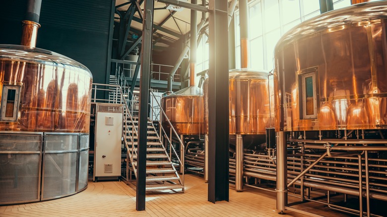 The inside of a brewery