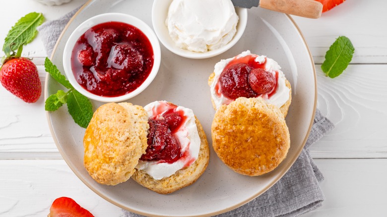 English scones with jam and cream