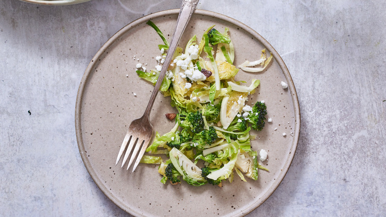 broccoli bacon brussels salad on a plate