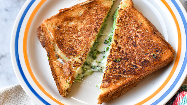 warm broccoli cheese panini