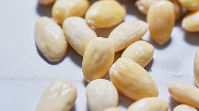 blanched almonds on table