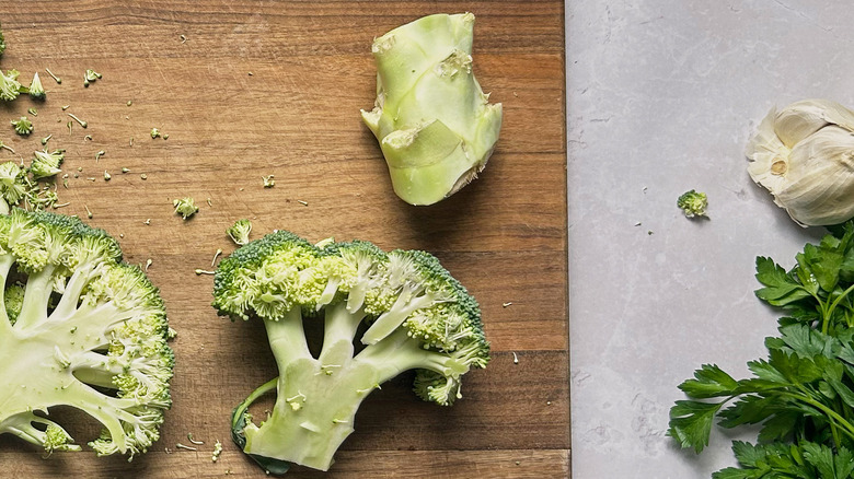 broccoli steaks on cutting board