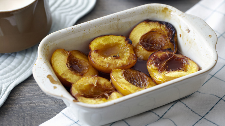 broiled peaches in tray